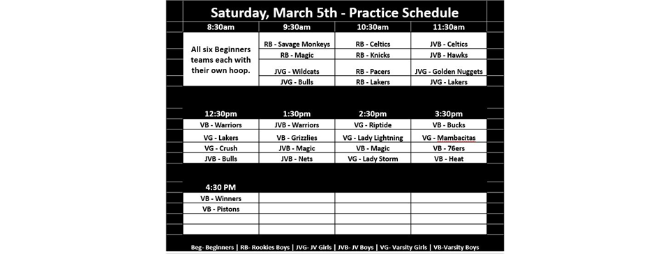 March 5th Saturday Practice by Teams
