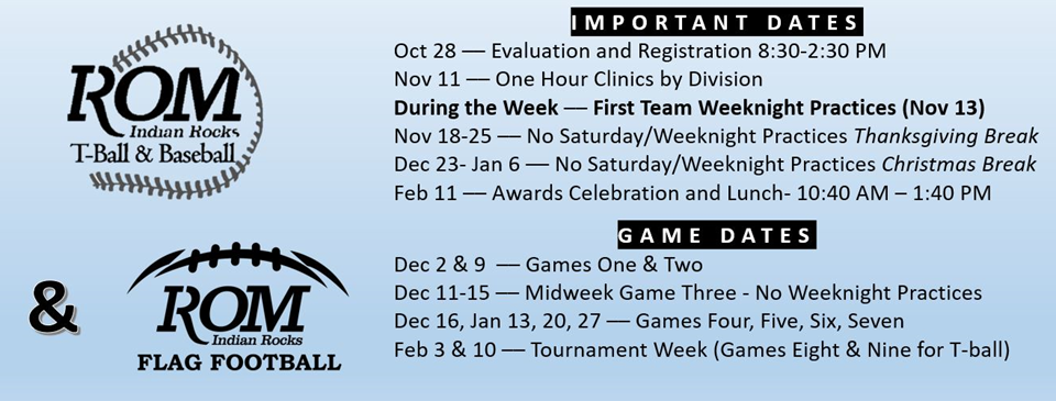 2023 Baseball and Flag Football Schedule
