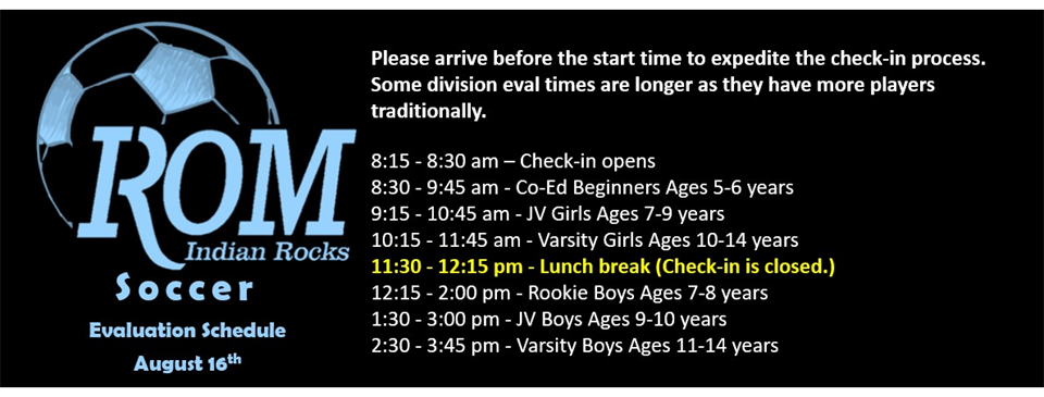 Soccer Evaluation Schedule