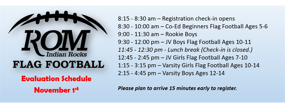 ROM Flag Football Evals Schedule